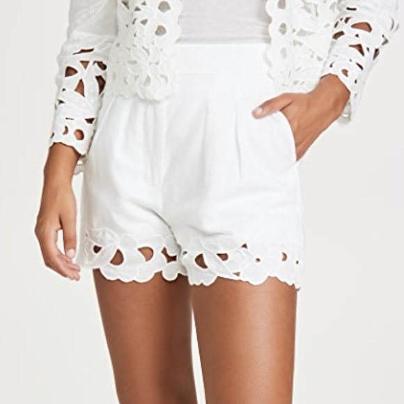 Rebecca Taylor Pants - NEW La Vie Rebecca Taylor Women Ella Embroidered Cut Out Floral Linen Short